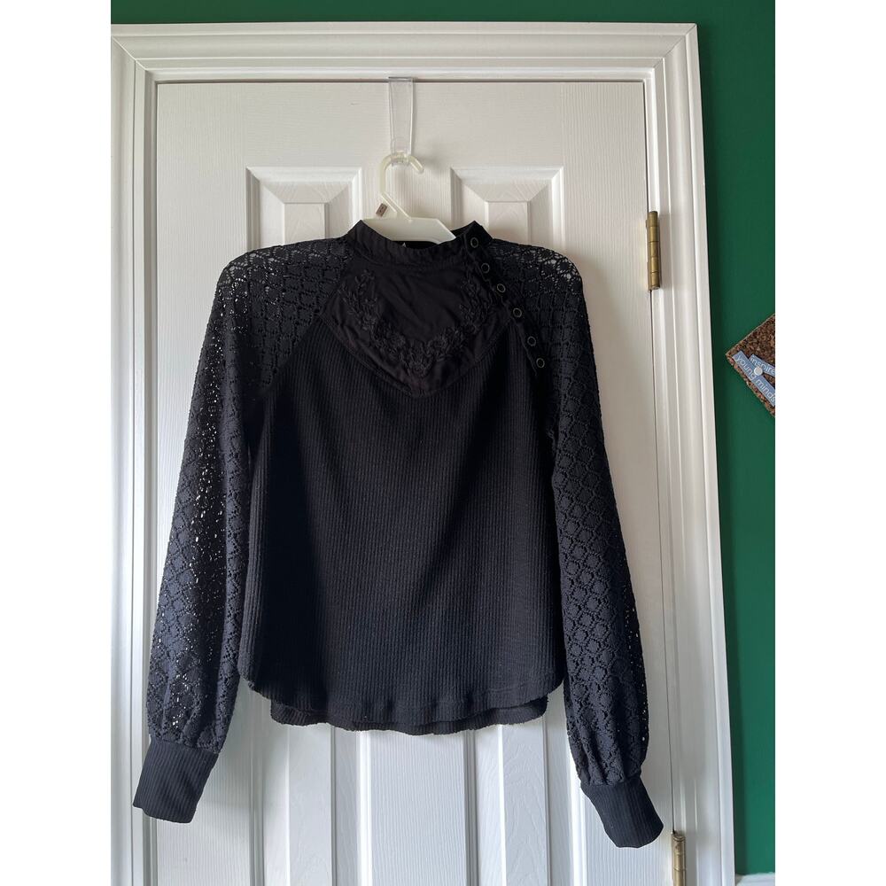 Free People Sweetest Thing Lace Sleeves Thermal Top XS